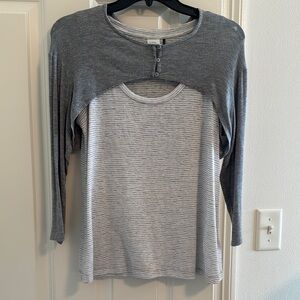 Anthropologie Gray Cut Out 3/4 Sleeve T-Shirt